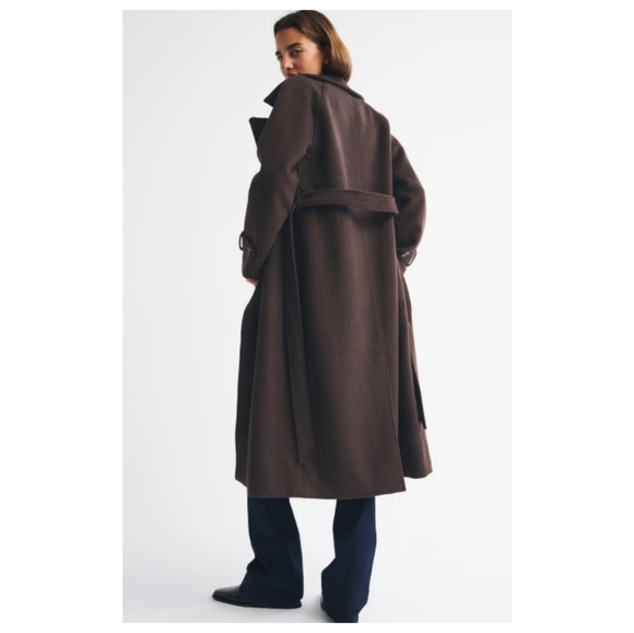 Abercrombie & Fitch Carrie Wool-Blend Trench Coat In Chocolate Brown - Picture 2 of 4